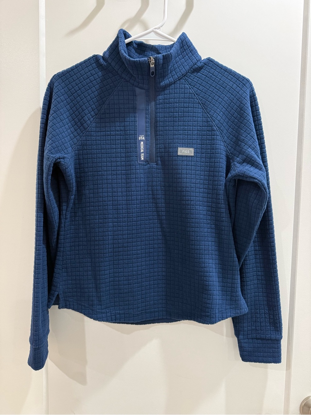 Figs Women's Navy Blue Quarter-Zip Textured Pullover